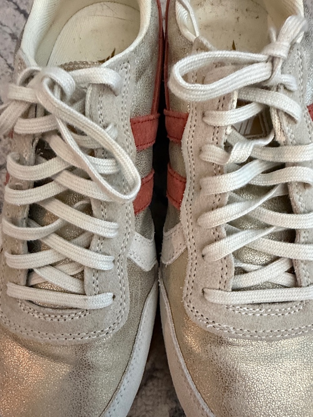 Gola Women's Metallic Silver Sneaker with Orange & Tan Accents - Picture 4 of 10